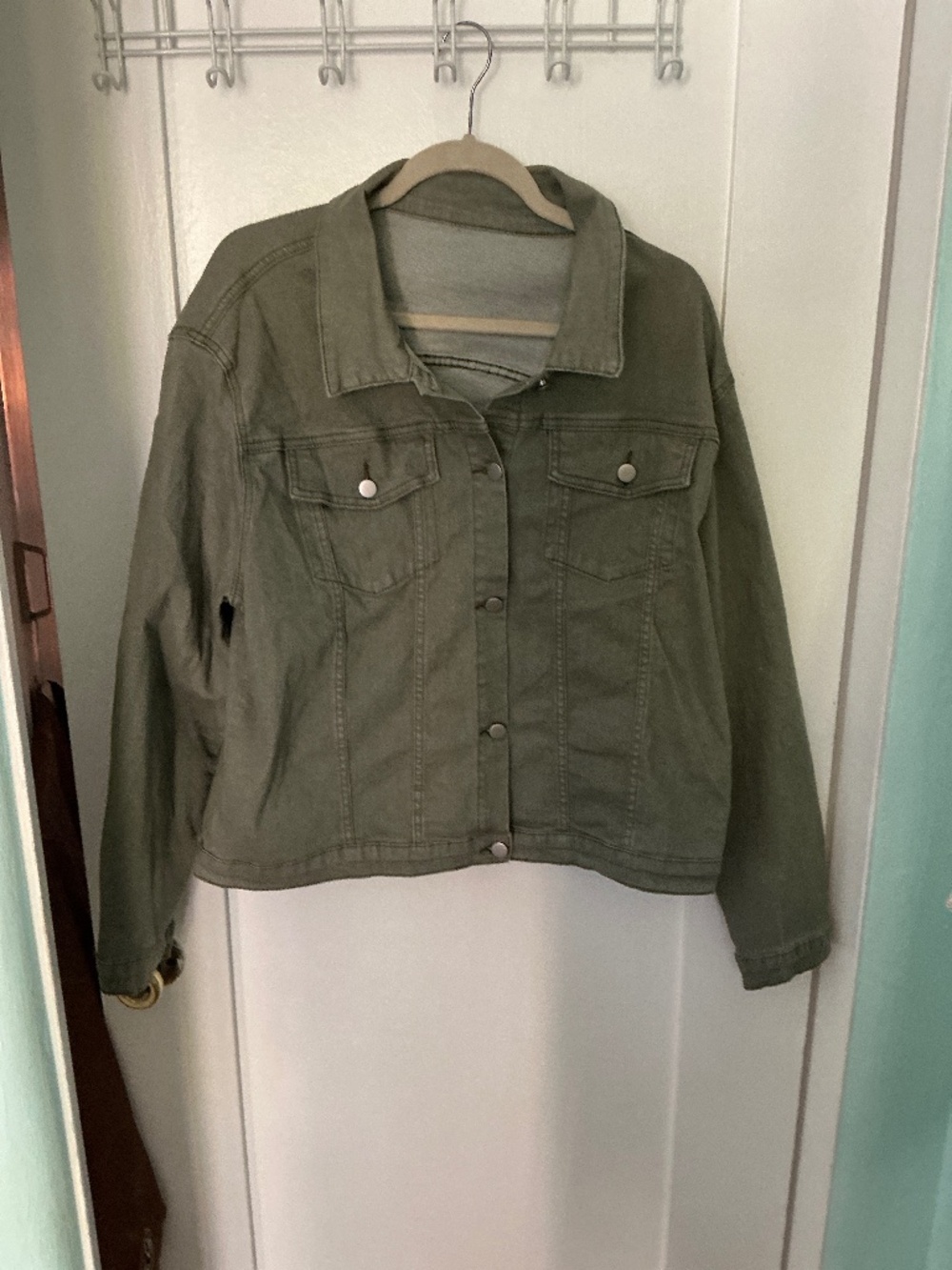 2XL Olive Green Stretch Denim Jacket | Soft & Comfortable Everyday Layer